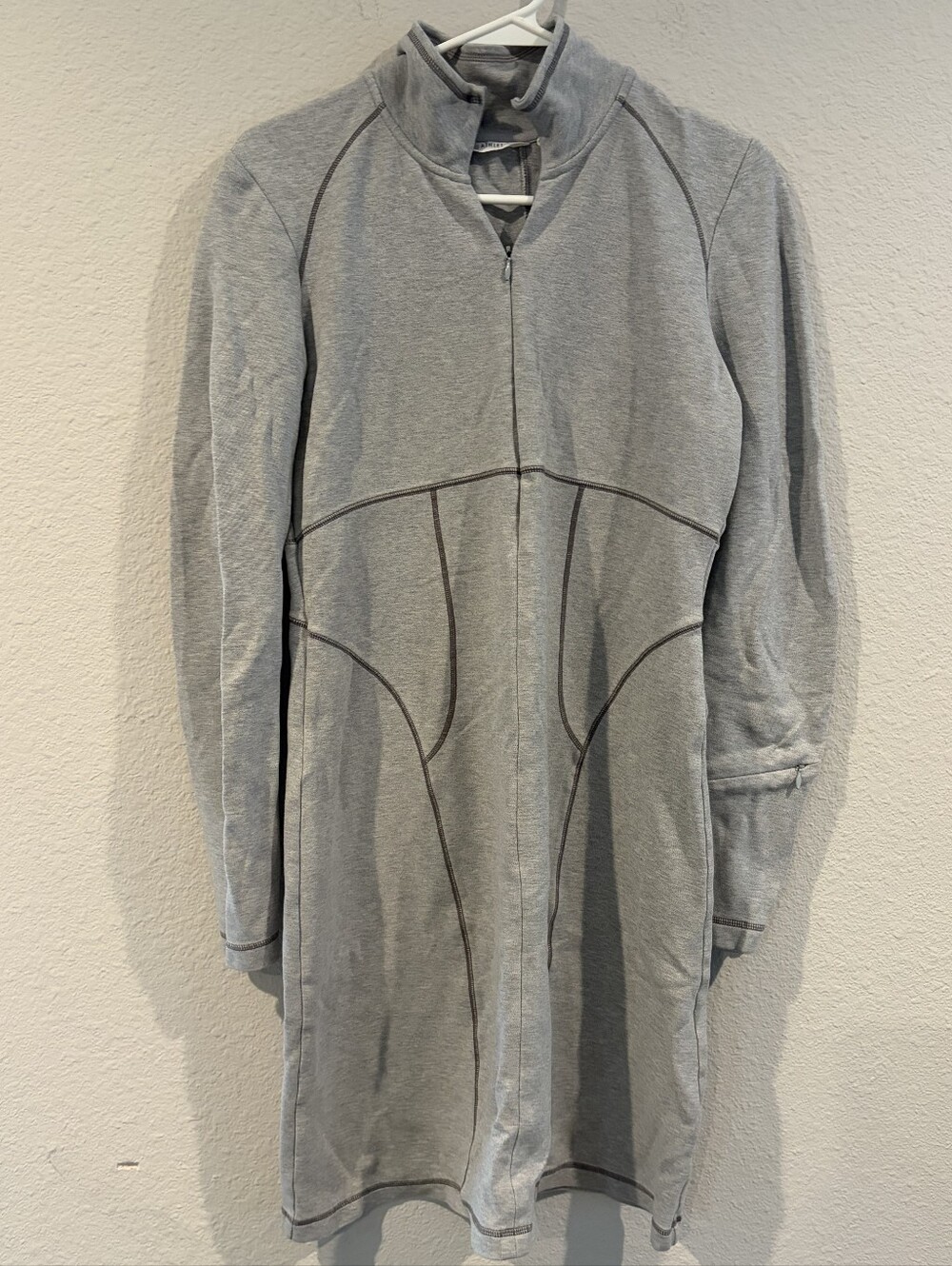 Athleta Womens Classic Casual Grey Cotton 1/4 Zip Long Sleeve Mini Dress Size M
